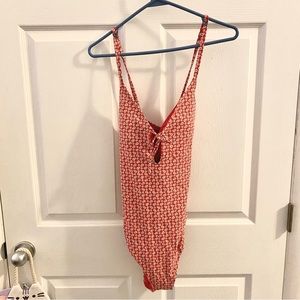 Aerie One Piece Red Floral Tie Back Swim Suit Size XL